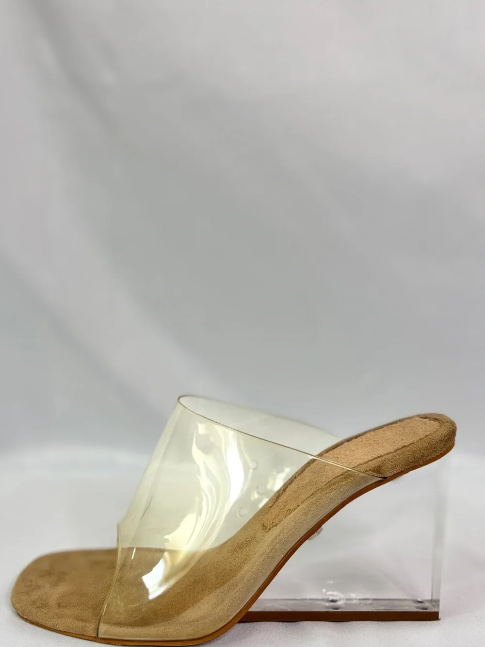 Jeffrey Campbell Clear Sculptural Wedge Slide Sandals‎ with Nude Footbed